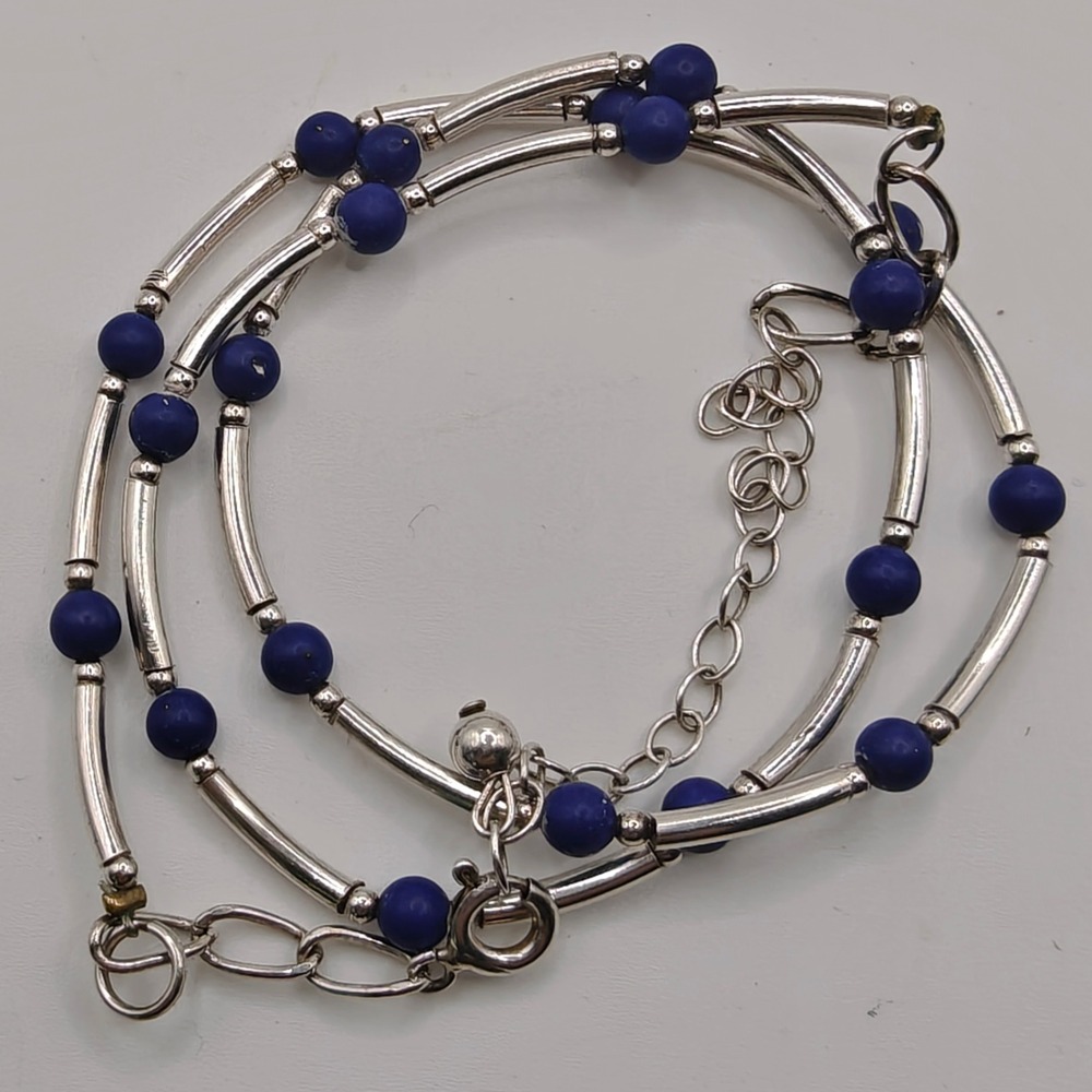 Zuni Lapis Lazuli Liquid Silver Necklace 925 Sterling Adjustable Southwestern